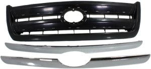 ABS Plastic Painted Black Shell and Insert Grille for Toyota Tundra 2003-2006, with Chrome Molding, Regular Cab/Access Cab, SR5 Model, Replacement