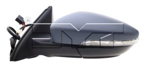 Left (Driver) Outside Side View Mirror Assembly for 2011 - 2015 Volkswagen Jetta, Power Heated with Signal Light without Memory, Primed to Match, Replacement,  5C7857507AD-PFM