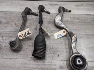 2009-2016 BMW Z4 Front Right Lower Control Arm, Upper Control Arm (Tension Strut), and Tie Rod Assembly (Used OEM)