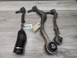 2009-2016 BMW Z4 Gray Front Left Lower Control Arm, Tension Strut, and Tie Rod Set (Used OEM)