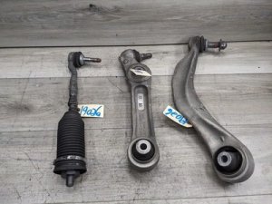 2011-2017 BMW 528i Blue Front Right Lower Control Arm (Tension Strut), Upper Control Arm, and Tie Rod Assembly (Used OEM)