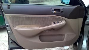 2001-2005 Honda Civic Beige Door Interior Trim Panel with Power Windows - Front, Left (Driver) (Used OEM)