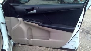 2012-2014 Toyota Camry Tan Door Interior Trim Panel with Power Windows and Locks - Front, Right (Passenger) (Used OEM)