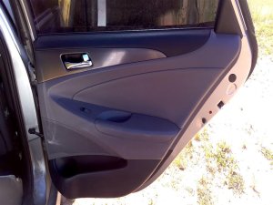 2011-2014 Hyundai Sonata Black Door Interior Trim Panel with Power Windows and Locks - Rear, Left (Driver) (Used OEM)