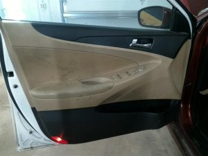 2011-2014 Hyundai Sonata Tan Door Interior Trim Panel with Power Windows and Locks - Front, Left (Driver) (Used OEM)