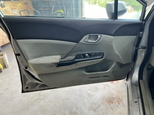 2012-2015 Honda Civic Gray Door Interior Trim Panel with Power Windows and Locks - Front, Left (Driver) (Used OEM)