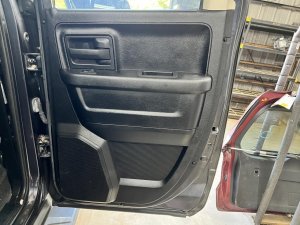 2013-2018 Ram 1500 Black Door Interior Trim Panel with Power Windows and Locks - Rear, Right (Passenger) (Used OEM)