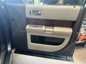 2009-2012 Ford Flex Tan Door Interior Trim Panel with Power Seat Switch - Front, Right (Passenger) (Used OEM)