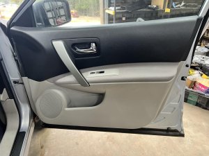 2014-2015 Nissan Rogue Select Gray Door Interior Trim Panel with Power Windows and Locks - Front, Right (Passenger) (Used OEM)