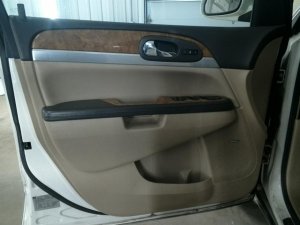 2007-2012 GMC Acadia Tan Door Interior Trim Panel with Power Windows and Locks - Front, Left (Driver) (Used OEM)