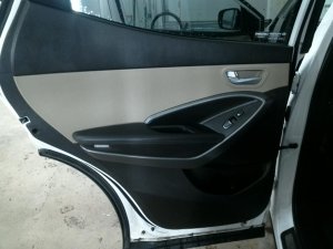 2013-2019 Hyundai Santa Fe Tan Door Interior Trim Panel with Power Windows and Locks - Rear, Left (Driver) (Used OEM)