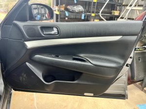2015 INFINITI Q40 Black Door Interior Trim Panel - Front, Right (Passenger) (Used OEM)