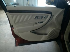 2013-2019 Ford Police Interceptor Sedan Tan Door Interior Trim Panel with Power Windows and Locks - Front, Left (Driver) (Used OEM)
