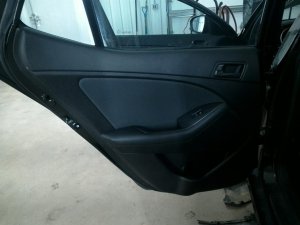 2014-2015 Kia Optima Black Door Interior Trim Panel with Power Windows and Locks - Rear, Left (Driver) (Used OEM)