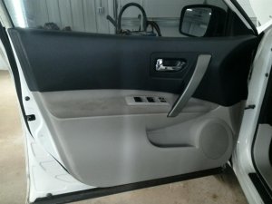 2014-2015 Nissan Rogue Select Gray Door Interior Trim Panel with Power Windows and Locks - Front, Left (Driver) (Used OEM)