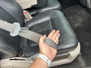 2009-2014 Ford F-150 Tan Seat Belt Assembly with Pretensioner - Front, Right (Passenger) (Used OEM)