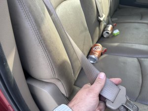 2009-2018 Ram 1500 Gray Seat Belt Assembly - Rear, Left (Driver) (Used OEM)