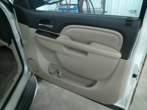 2007-2014 GMC Yukon XL Tan Door Interior Trim Panel with Power Windows and Locks - Front, Right (Passenger) (Used OEM)