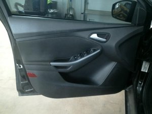 2012-2018 Ford Focus Black Door Interior Trim Panel with Power Windows and Locks - Front, Left (Driver) (Used OEM)