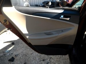 2011-2015 Hyundai Sonata Tan Door Interior Trim Panel with Power Windows and Locks - Rear, Left (Driver) (Used OEM)