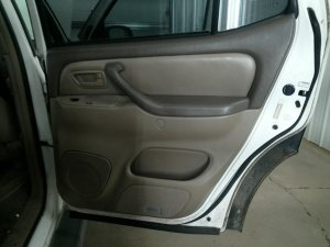 2001-2007 Toyota Sequoia Tan Door Interior Trim Panel - Rear, Right (Passenger) (Used OEM)