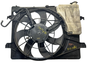 2010 Kia Forte Single Fan A/C Condenser Fan Motor Assembly with Coolant Reservoir (Used OEM)