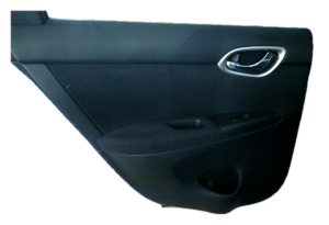 2013-2015 Nissan Sentra Black Door Interior Trim Panel with Power Windows and Locks - Rear, Left (Driver) (Used OEM)