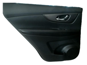 2014-2020 Nissan Rogue Black Door Interior Trim Panel with Power Windows and Locks - Rear, Left (Driver) (Used OEM)