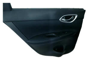 2013-2019 Nissan Sentra Black Door Interior Trim Panel with Power Windows and Locks - Rear, Left (Driver) (Used OEM)