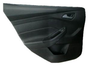 2012-2014 Ford Focus Black Door Interior Trim Panel with Power Windows and Locks - Rear, Left (Driver) (Used OEM)