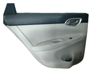 2013-2019 Nissan Sentra Gray Door Interior Trim Panel with Power Windows and Locks - Rear, Left (Driver) (Used OEM)