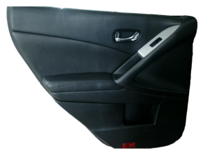 2009-2014 Nissan Murano Black Door Interior Trim Panel with Power Windows and Locks - Rear, Left (Driver) (Used OEM)