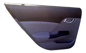 2012-2015 Honda Civic Gray Door Interior Trim Panel with Power Windows and Locks - Rear, Left (Driver) (Used OEM)