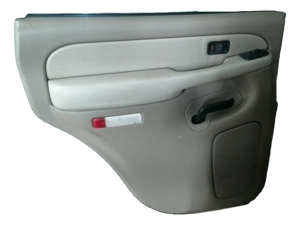 2003-2006 GMC Yukon Tan Door Interior Trim Panel with Power Windows and Locks - Rear, Left (Driver) (Used OEM)