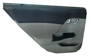 2012-2015 Honda Civic Gray Door Interior Trim Panel with Power Windows and Locks - Rear, Left (Driver) (Used OEM)