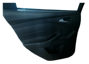 2015-2018 Ford Focus Black Door Interior Trim Panel with Power Windows and Locks - Rear, Left (Driver) (Used OEM)
