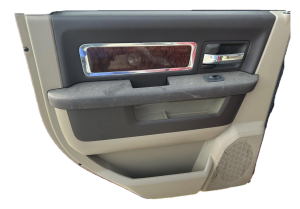2011-2018 Ram 1500 Tan Door Interior Trim Panel with Power Windows and Locks - Rear, Left (Driver) (Used OEM)