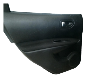 2014-2015 Nissan Rogue Select Black Door Interior Trim Panel with Power Windows and Locks - Rear, Left (Driver) (Used OEM)