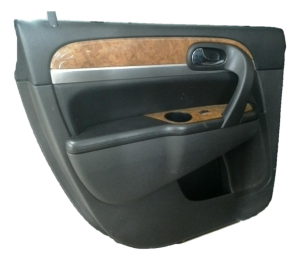 2007-2012 GMC Acadia Black Door Interior Trim Panel with Power Windows and Locks - Rear, Left (Driver) (Used OEM)