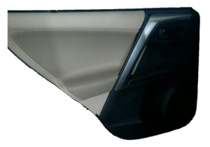 2013-2015 Toyota RAV4 Black Door Interior Trim Panel with Power Windows and Locks - Rear, Left (Driver) (Used OEM)