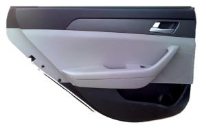 2015-2017 Hyundai Sonata Gray Door Interior Trim Panel with Sunshade - Rear, Left (Driver) (Used OEM)