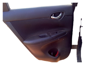 2013-2019 Nissan Sentra Black Door Interior Trim Panel with Power Windows and Locks - Rear, Left (Driver) (Used OEM)