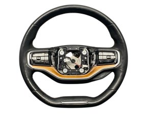 2022-2024 Jeep Wagoneer Black Leather Steering Wheel with Wood Accent and Orange Stitching (Used OEM)
