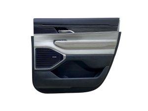 2022-2025 Jeep Wagoneer Beige Door Interior Trim Panel with Courtesy Lamp and Wood Grain Molding - Rear, Right (Passenger) (Used OEM)