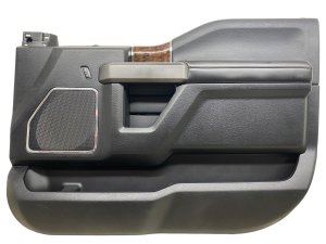 2015-2020 Ford F-150 Ebony (Black) Door Interior Trim Panel with Ambient Light and Power Window Switch - Front, Left (Driver) (Used OEM)