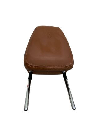 2017-2022 Maserati Quattroporte Tan Seat Leather Headrest with Embossed Trident Crest - Front, Right (Passenger) (Used OEM)