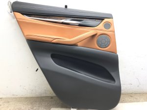 2015-2019 BMW X6 Black Door Interior Trim Panel with Sunshade and Wood Grain Molding - Rear, Left (Driver) (Used OEM)