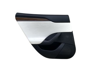  Tesla Model s White Door Interior Trim Panel with Walnut Wood Trim - Rear, Left (Driver) (Used OEM)