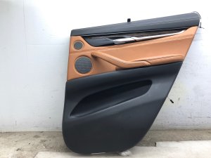 2015-2019 BMW X6 Black Door Interior Trim Panel with Sunshade and Wood Grain Molding - Rear, Right (Passenger) (Used OEM)