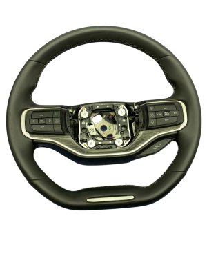 2022-2025 Jeep Wagoneer Leatherette Steering Wheel with Wood Accent and Switches (Used OEM)